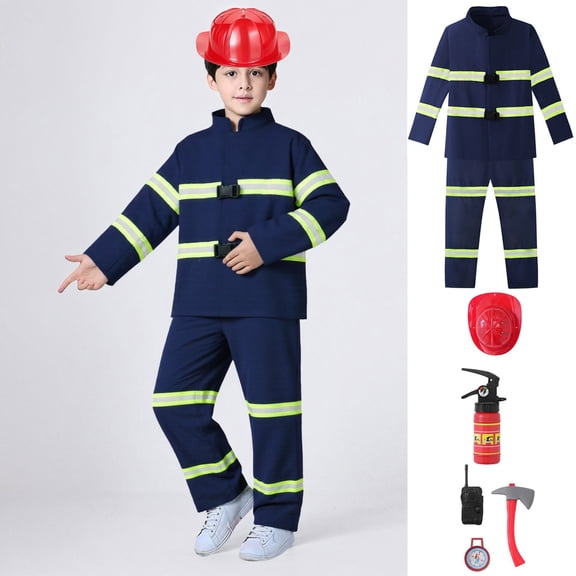 JCCXIN Toddler Baby Boys Girls Halloween Fireman Outfits Career Role Play Dress-Up Party Clothes Coat And Pants With Accessories Set Trick Or Treat Carnival Eye-Catching Outfit Sets,Navy,10-13 Years