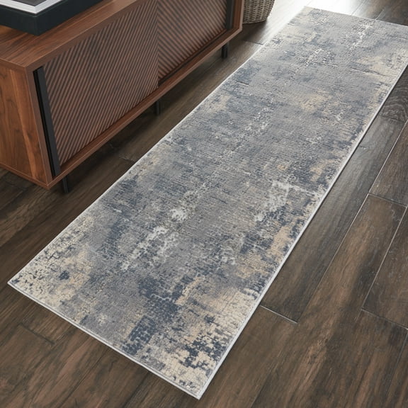 Nourison Rustic Textures Abstract Grey/Beige 2'2" x 7'6" Area Rug, (2x8)
