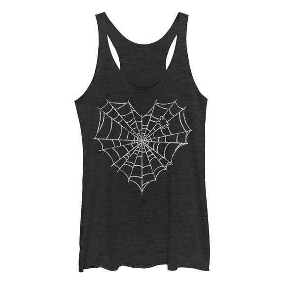 Women's Lost Gods Halloween Heart Spider Web Racerback Tank Top Black Heather Large