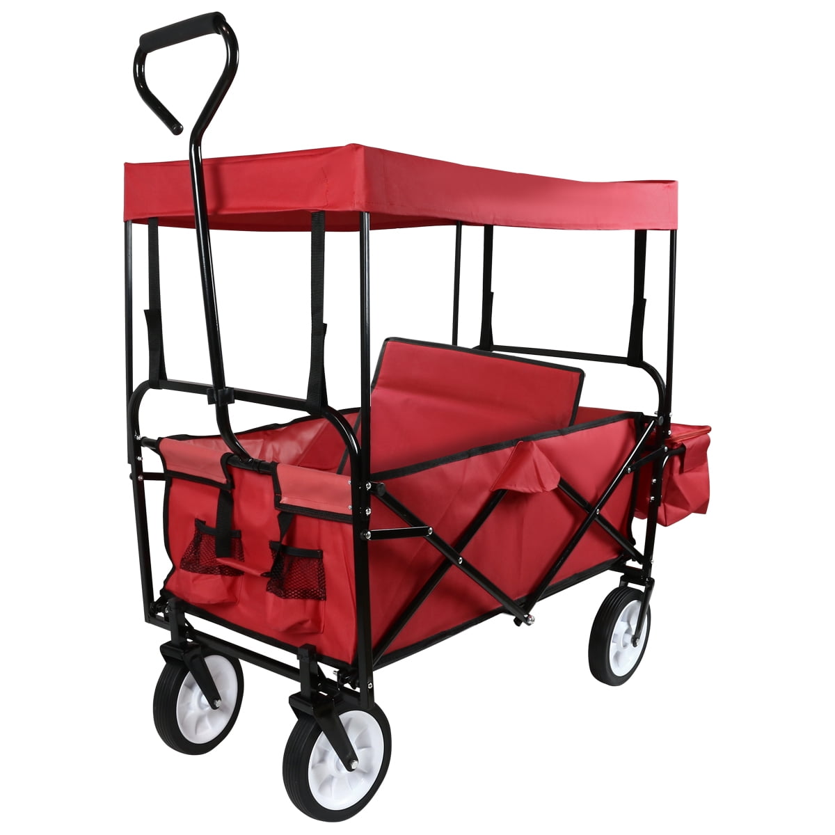 Folding Beach Wagon Garden Cart Storage Utility Buggy Toy w/Canopy w/Pad 4 Kids 
