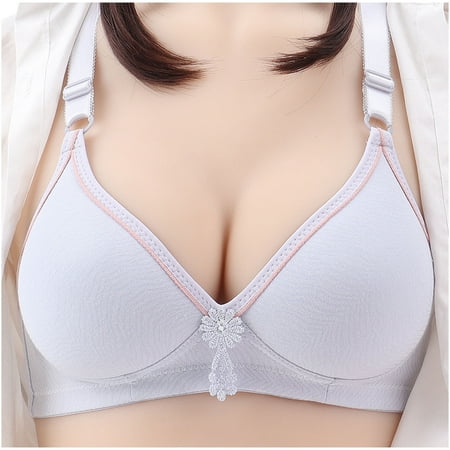 Cotton Bralettes for Women Seamless Bra Feature V-Neck Demi & Balconette Bra Style W-410 Hook and Eye Closure Comfort Bras Gray 38