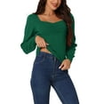 thumbnail image 4 of INSPIRE CHIC Women's Rib Knit Pullover Puff Sleeve Sweetheart Neck Solid Color Jumper Tops, 4 of 5