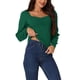 thumbnail image 4 of INSPIRE CHIC Women's Rib Knit Pullover Puff Sleeve Sweetheart Neck Solid Color Jumper Tops Verde XL, 4 of 6