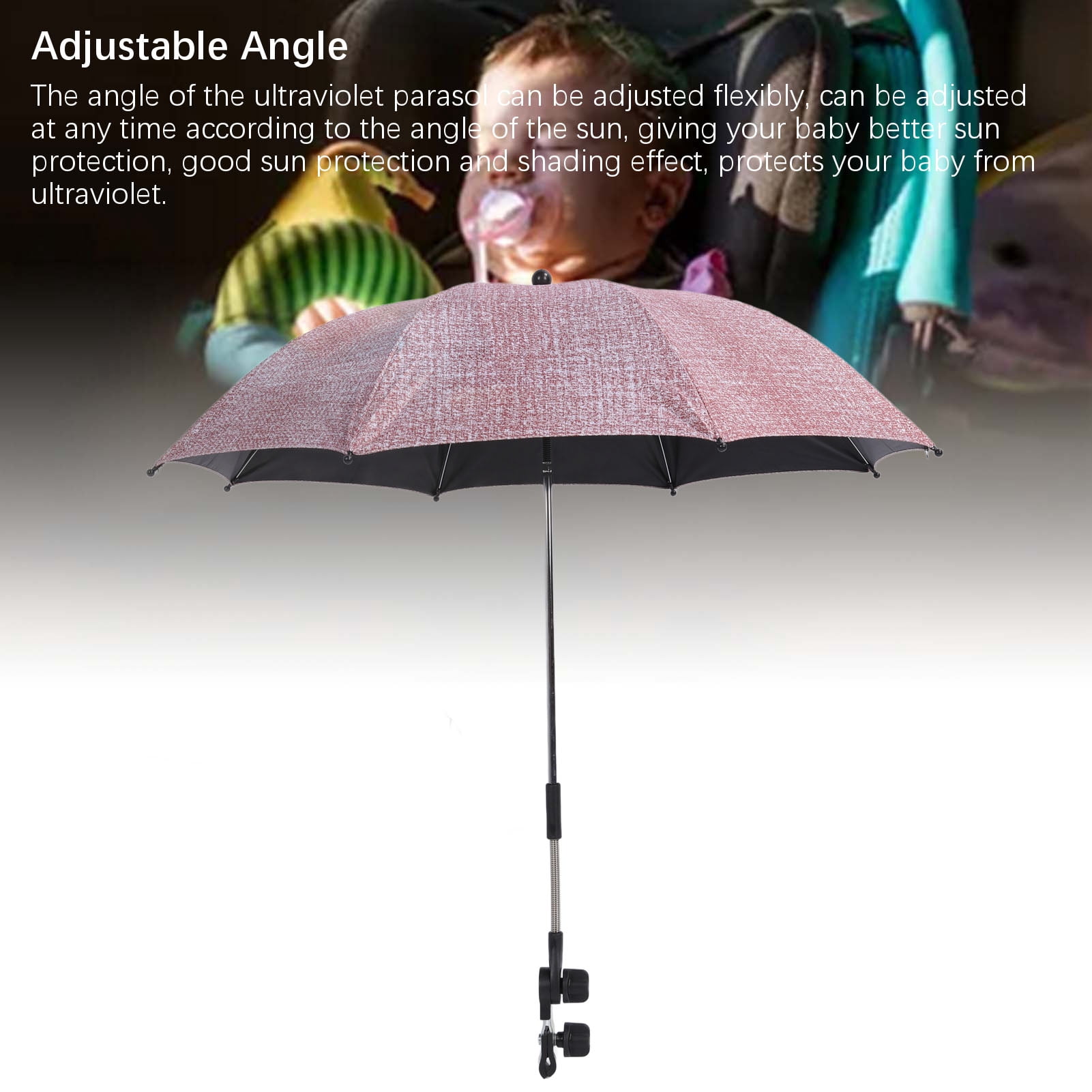NFTIGB Baby Stroller Parasol Clip-On Sun Shade Protection Umbrella Adjustable Clamp for Outdoor Beach 85cm Large Denim Red