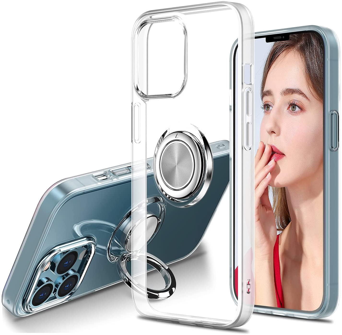 Iphone 13 Pro Max Case Crystal Clear Slim Fit Protective Phone Case Cover With Ring Holder Kickstand Magnetic Car Mount Feature For Iphone 13 Pro Max 6 7 Inch 21 Clear Walmart Com