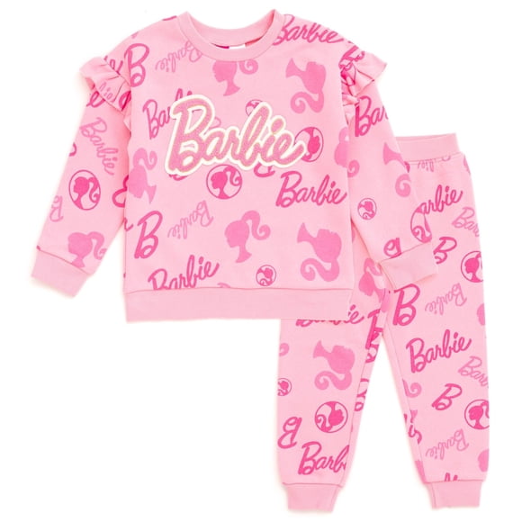 Conjunto de ropa de Barbie para niñas grandes, sudadera de forro polar y chánger, color rosa
