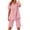 Pink, variant on Costeam Womens 2 Piece Linen Blend Co Ord Set Notch Collar Button V Neck Short Sleeve Top Dual Side Pockets Elastic Waist Shorts Solid Color Summer Two Piece Outfit