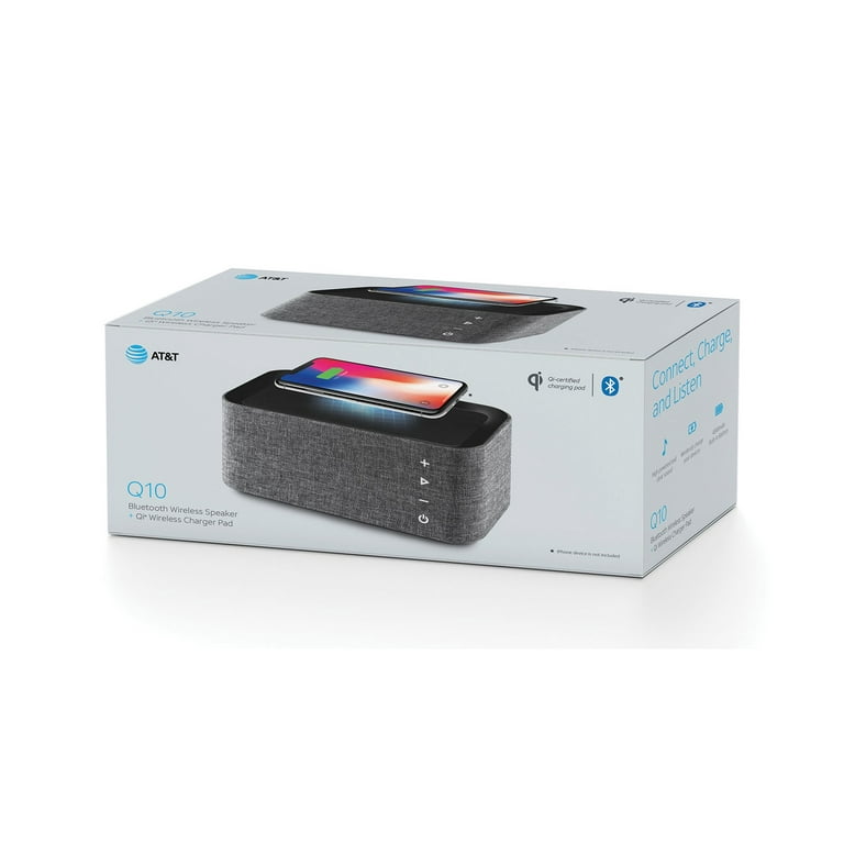 AT&T Q10-BLK Bluetooth Wireless Speaker with Qi Wireless Charger Pad