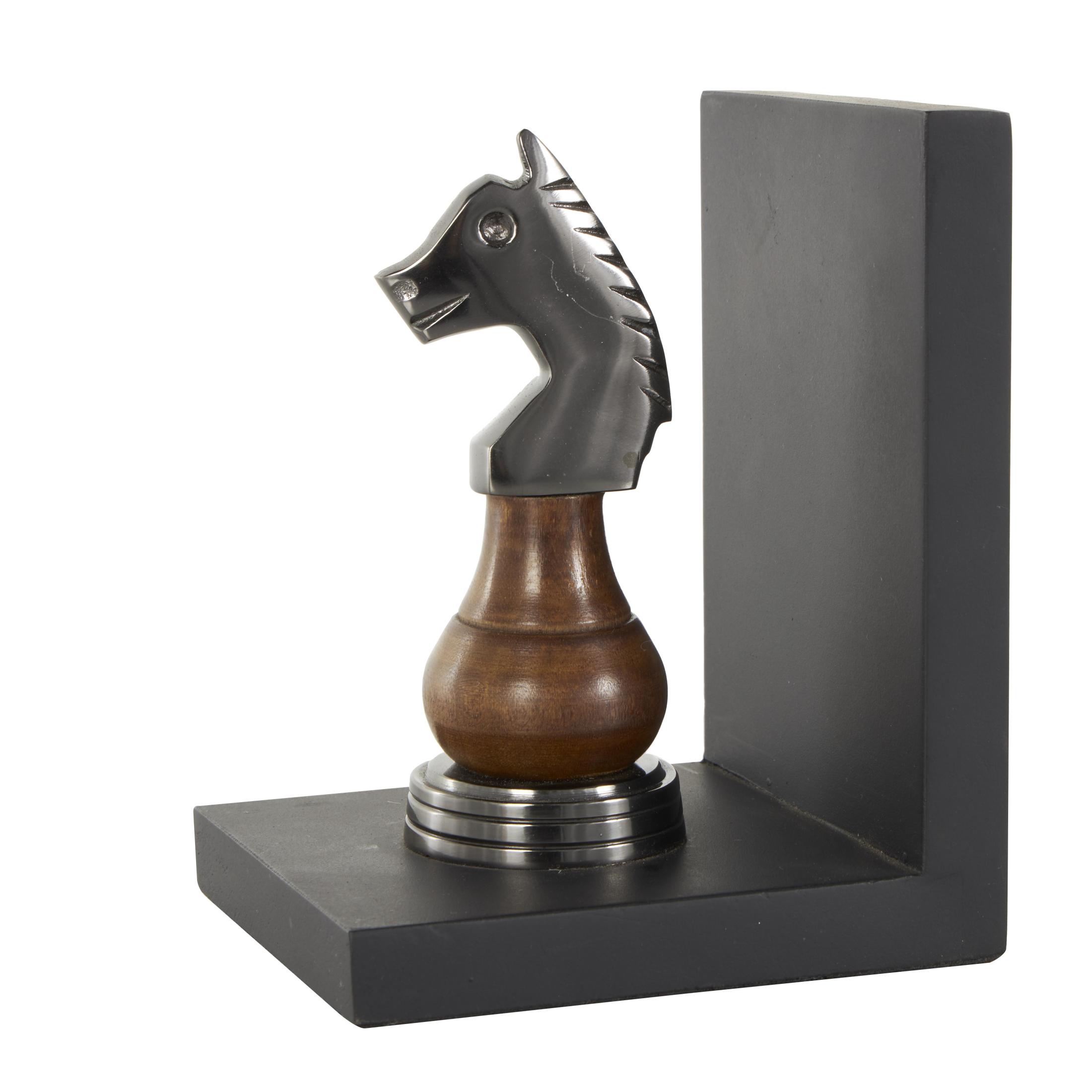 DecMode 4" Chess Black Aluminum Metal Bookends with Aluminum Accents (Set of 2)