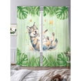 thumbnail image 3 of Cute Little Wolves Sheer Curtains 2 Panels Set Green Leaf Tropical Plants Star Summer Animal Sheer Window Curtains Light Filtering Rod Pocket Voile Drapes for Bedroom Living Room 52"X84", 3 of 8