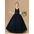 thumbnail image 5 of Floor length Flower Girl Dress Scoop Neck Tulle Lace Princess Pageant Dress Birthday Party Dress for Girls Elegant Floral Design Special Occasion (Dark Green 14 -15Years）, 5 of 10