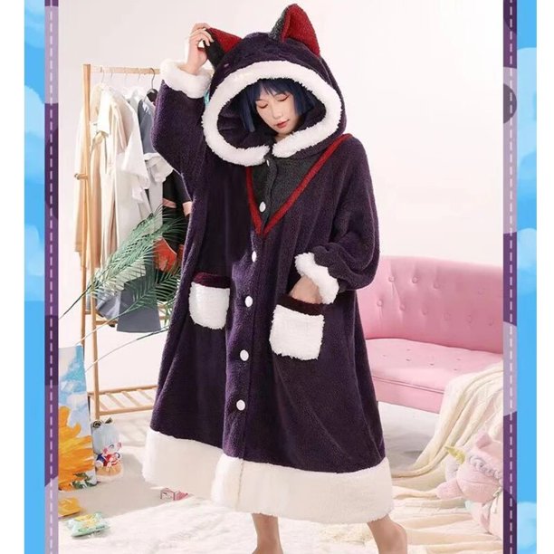 Pijamas de Cosplay de Genshin Impact, albornoz de felpa lindo, Anime Tartaglia Xiao Zhongli Ganyu Scaramouche, camisón grueso con capucha de invierno