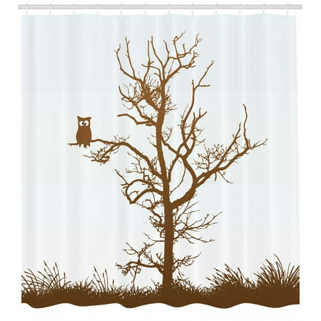 Owl Bathroom Accessories Owls Home Decor Shower Curtain Set, Cross-Eyed Owl On Autumn Tree Branch Solitary Nocturnal Bird Artistic Print, Bathroom Accessories, 69W X 70L Inches, By Ambesonne ()