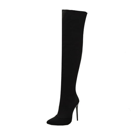 

Fesfesfes Wide Calf Boots For Women Sexy Fashion Autumn Winter High Heel Pointed Side Zipper Lady High Boots US:8.5(41)