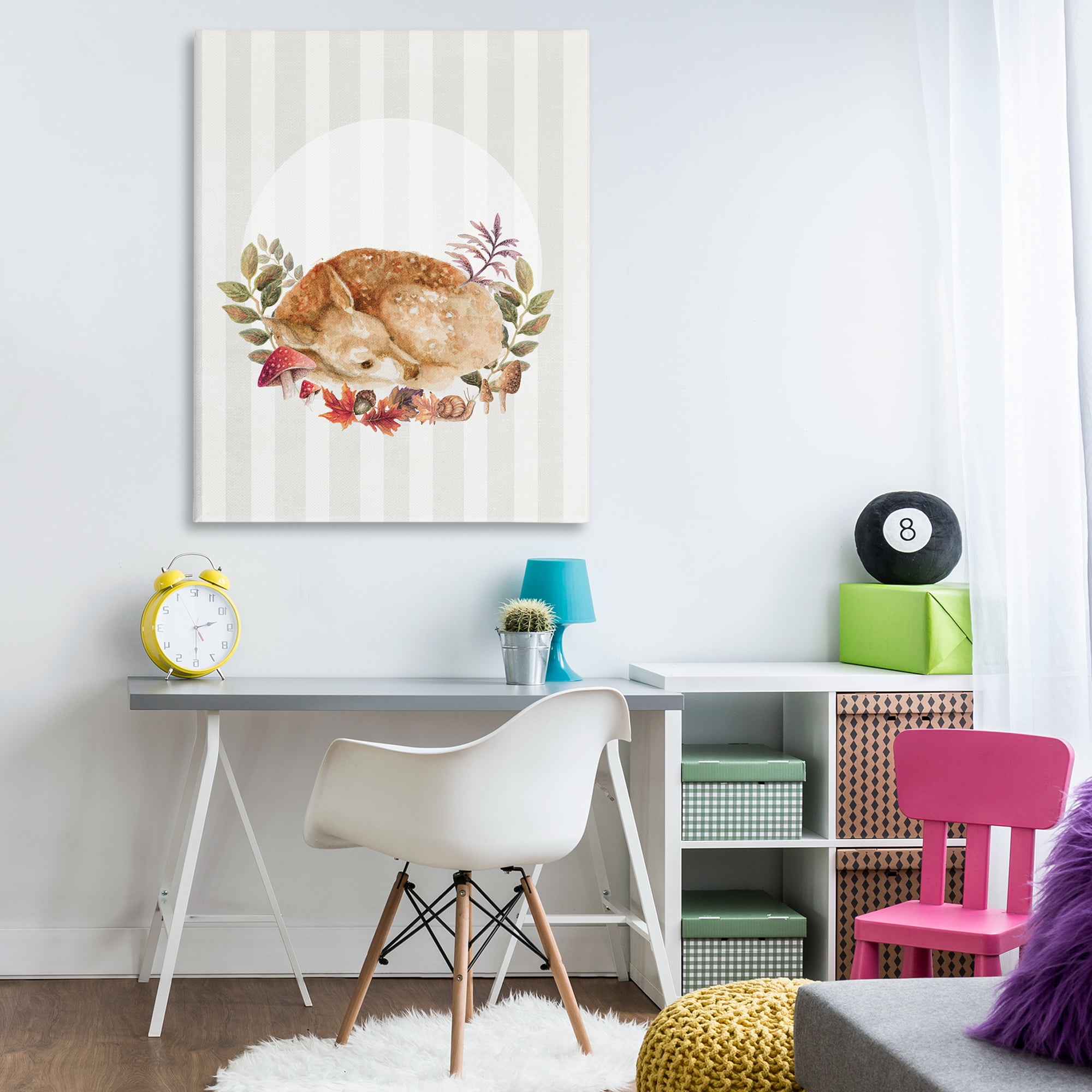 Stupell Industries Fawn on Stripes Animals & Insects Painting Gallery Wrapped Canvas Art Print Wall Art, 36 x 48