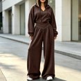 thumbnail image 6 of Szluipve 2 Piece Sets for Women 2 Piece Tracksuit V‑Neck Drawstring Hoodie Top High Waist Pleated Wide Leg Pants Set Casual Loose Matching Loungewear Outfit With Pockets Brown M, 6 of 7