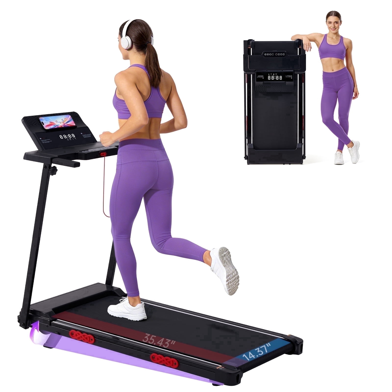 KASSADIN Electric Small Treadmills for Home Small, 3.5HP Walking Pad Treadmill with Handle Bar and Incline, 0.6-10MPH Portable Mini Treadmills for Home Exercising, 400LBS, 12 Preset Programs