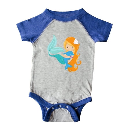 

Inktastic Mermaid And Dolphin Mermaid With Orange Hair Gift Baby Girl Bodysuit