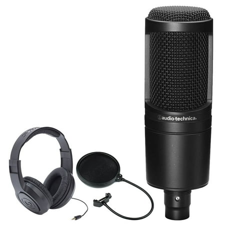 Audio Technica Cardioid Headset - Audio-Technica AT2020 Cardioid Condenser Studio Microphone + Samson SR350 Over-Ear Stereo Headphones + CAD Audio EPF-5A VP 1 Pop Filter 6 on 14-Inch Gooseneck