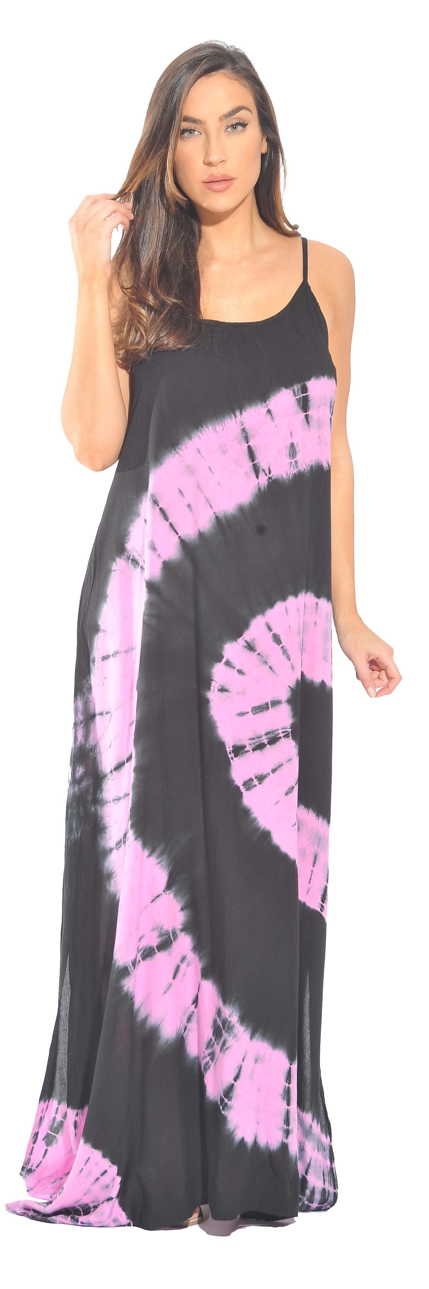 Riviera Sun Tie Dye Spaghetti Strap Maxi Dress (Black / Pink, 3X ...