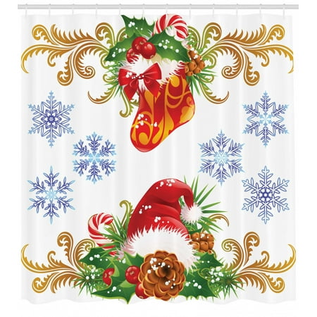 Christmas Shower Curtain Classical Traditional Design With