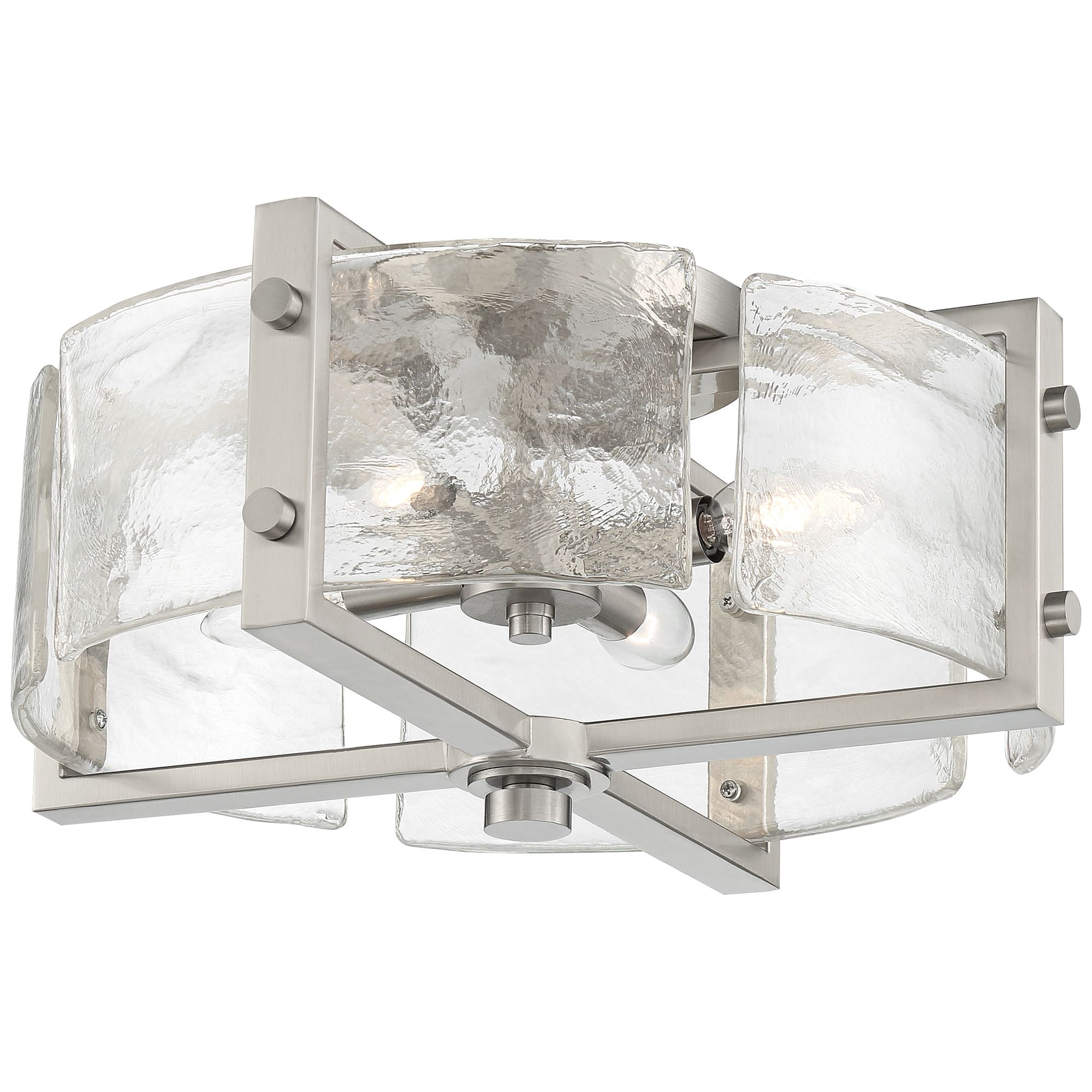 Possini Euro Design Prane Modern Industrial Ceiling Light Semi Flush Mount Fixture 17" Wide Brushed Nickel 4-Light Warped Glass for Bedroom Kitchen