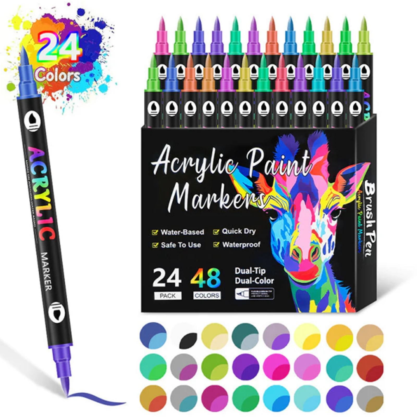 Acrylic Paint Marker,Acrylic Craft Markers Art Supplies, Multi-Pack Multi-Surface Painting Paint Pens, Smooth Writing Brush Fine Markers for Rock DIY Crafts, Calligraphy & Card Making(24 pack)
