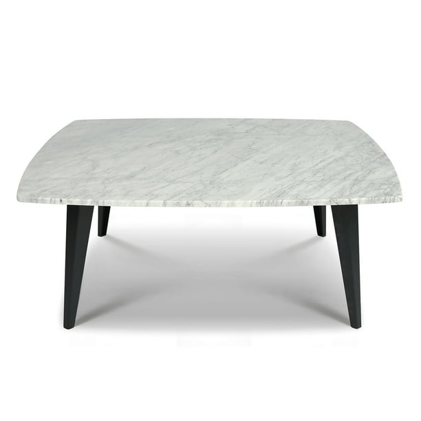 Prata 36 Square Italian Carrara White, Rectangle Marble Coffee Table Black Legs