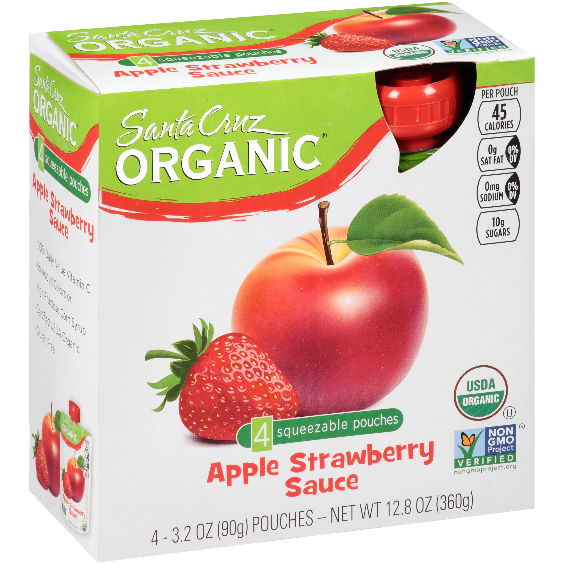 Santa Cruz Organic Apple Sauce Apple Strawberry 4 Pouches