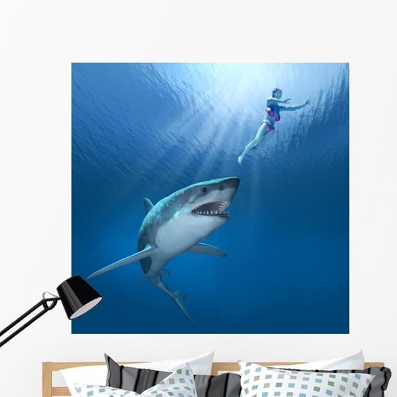 Shark Attack 3D Render Wall Mural by Wallmonkeys Peel and Stick Graphic (48 in H x 48 in W) WM85298