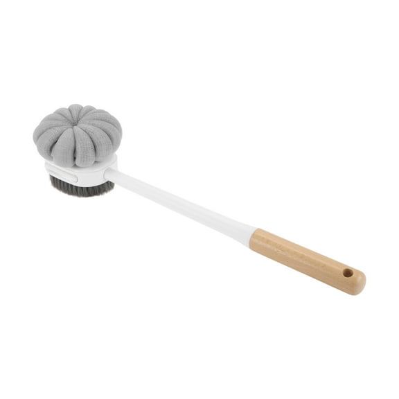 Unique Bargains 1 Pc Double Sided Bristle Beech Bath Brush for Bathroom Gray White Yellow
