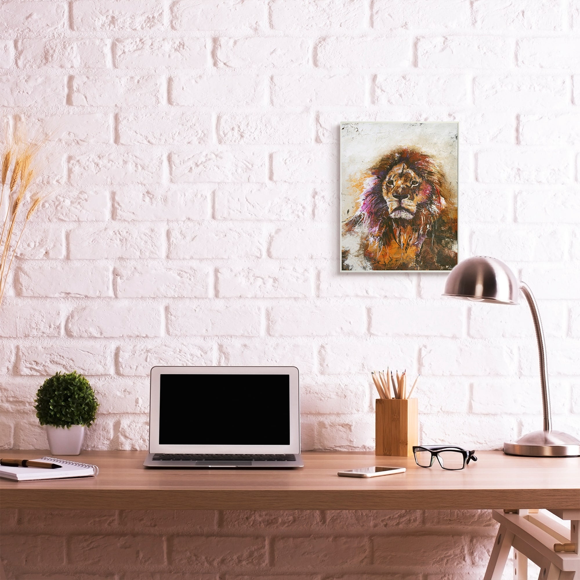 Stupell Industries Abstract Lion's Mane over Distressed Tan Brown Wall Plaque by Design Fabrikken