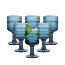 Blue Hobnail Textured Wine Goblets, Dishwasher-Safe Glassware Set of 6
