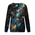thumbnail image 4 of Gibobby Sudadera Mujer Moda Sudadera informal con cuello redondo para mujer, sudadera de manga larga con estampado de a rayas, informal (Azul, XXL), 4 of 5