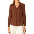 thumbnail image 3 of INSPIRE CHIC Women's Elegant Shirts V Neck Point Collar Long Sleeve Smooth Satin Blouse XL Brown, 3 of 8