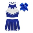 thumbnail image 3 of iEFiEL Women Cheerleading Costume Sleeveless Crop Tank Top Mini Pleated Skirt Cheer Leader Uniforms Blue S, 3 of 7