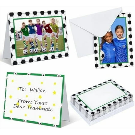 12 Set Soccer Photo Frame Cards with Envelopes 4 x 6 Inch Soccer Thank You Cards with Envelopes Soccer Paper Picture Frame for Photo Insert Sports Ball Greeting Cards for Coach Team Gift$$Office