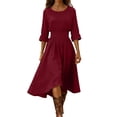 thumbnail image 2 of Odbmxy A-Line Womens Midi Dresses Long Sleeve Fall Cotton Linen Business Flowy Loose Plain Dressy Womens Dress, 2 of 7