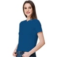 thumbnail image 3 of eloria Women's Lycra Round Neck Slim Fitted Basic Tee Tops Short Sleeve T-Shirt, Color : Teal blue, 3 of 6