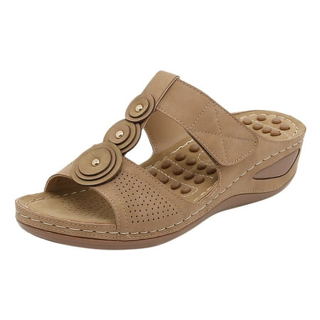 

KI-8jcuD Black Wedge Sandals For Women Womens Casual Wedge Slippers Summer Comfortable Platform Bohemia Shoes Sandals With Arch Support Massage Function Daisy Sandals For Women Comfortable Wedge San