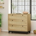 thumbnail image 3 of Aukfa 3 Drawer Dresser Nightstand with Rattan Storage Drawer for Bedroom Living Room, Walnut, 3 of 7