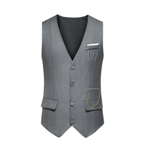 Turilly Men Solid Fashion Retro Have Pockets Single-Breasted V-Neck Tanks Tops Blouse Sizes S-XXL