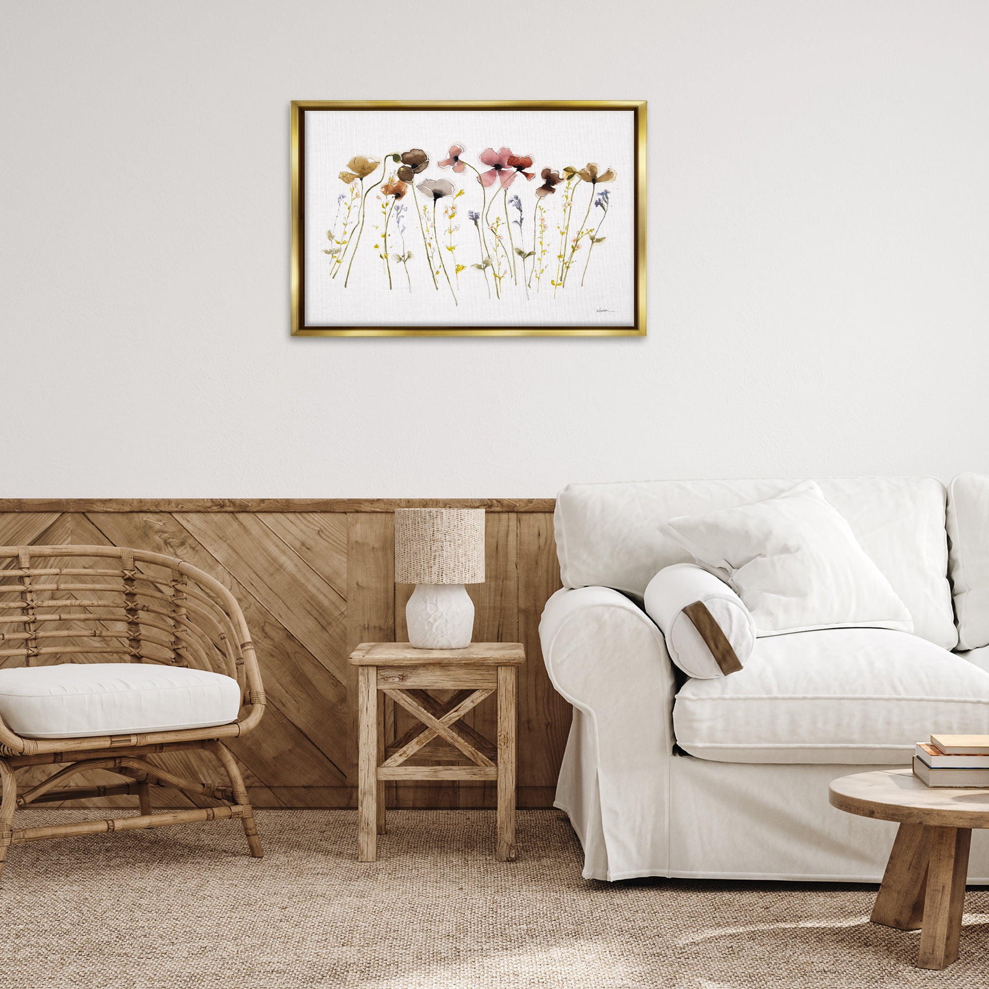 Stupell Industries Spring Poppy Sprigs Botanical & Floral Painting Gold Floater Framed Art Print Wall Art, 31 x 21