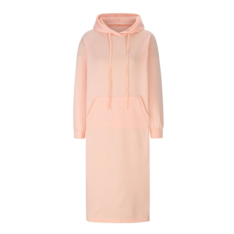 hoodie dress knee length Safuny Women's Knee Length Hoodie Dress Long Sweatshirt Pullover Pocket Solid Color Crew Neck Trendy Dresses Long Sleeve Elegant Casual Daily Comfy