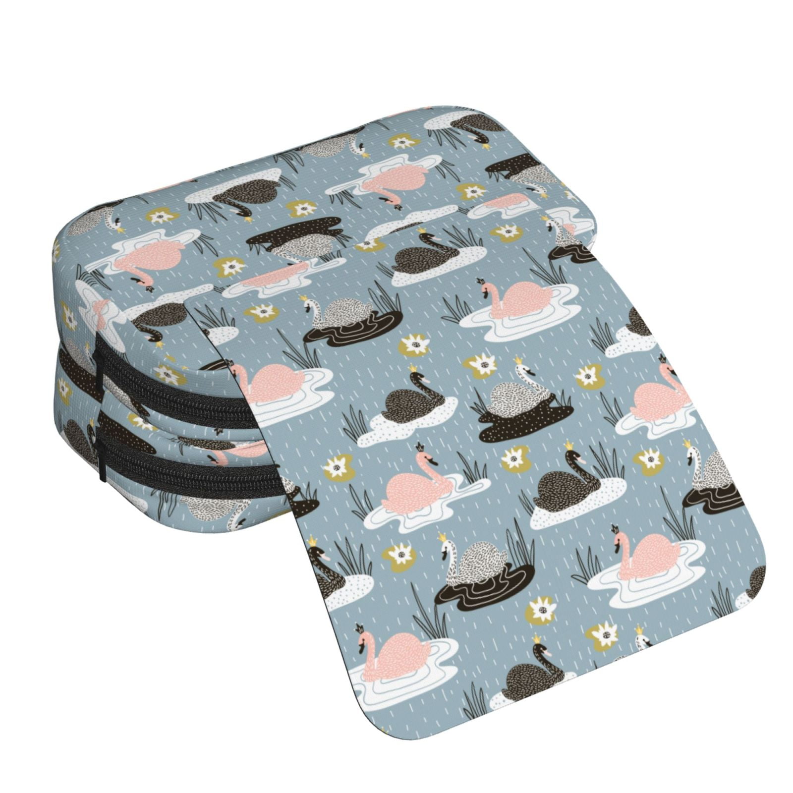 Rateoe Swan Princess On Lake Pattern Double Clamshell Pen Case, Storage Organizer with Two Zipper Compartments– Holds Up to 50 Pencils & Pens