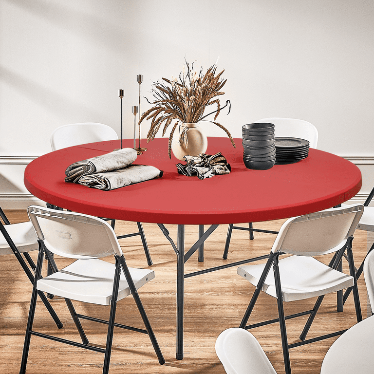 MoNiBloom 5Ft Folding Plastic Table Heavy Duty Commercial Banquet Even Indoor Outdoor Foldable Desk with Carrying Handle Red