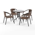 thumbnail image 2 of Flash Furniture 28'' Round Glass Metal Table with Dark Brown Rattan Edging and 4 Dark Brown Rattan Stack Chairs, 2 of 13
