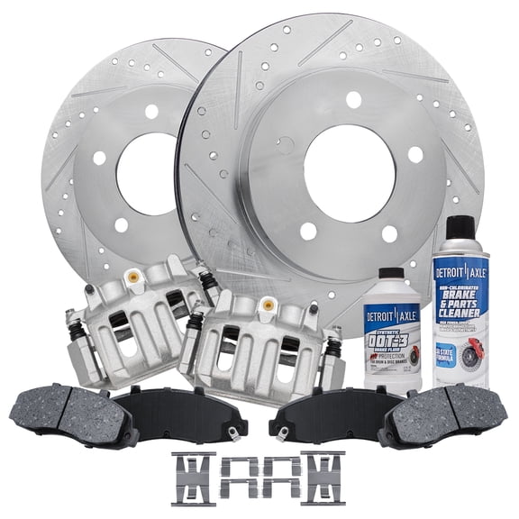 Detroit Axle - Front Drilled Slotted Brakes and Rotors Brake Pads Brake Calipers Replacement for Ford F-150
