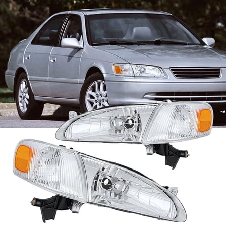 Nilight Headlight Assembly Compatible with 1998 1999 2000 Toyota Corolla Chrome Housing Amber Reflector Upgraded Clear Lens Headlights Replacement Driver and Passenger Side