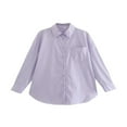 thumbnail image 1 of Women‘s Long Sleeve Shirt  Solid Color Turn-Down Collar Button-Down Loose Fit Blouse  Casual Simple Style Tops, 1 of 7